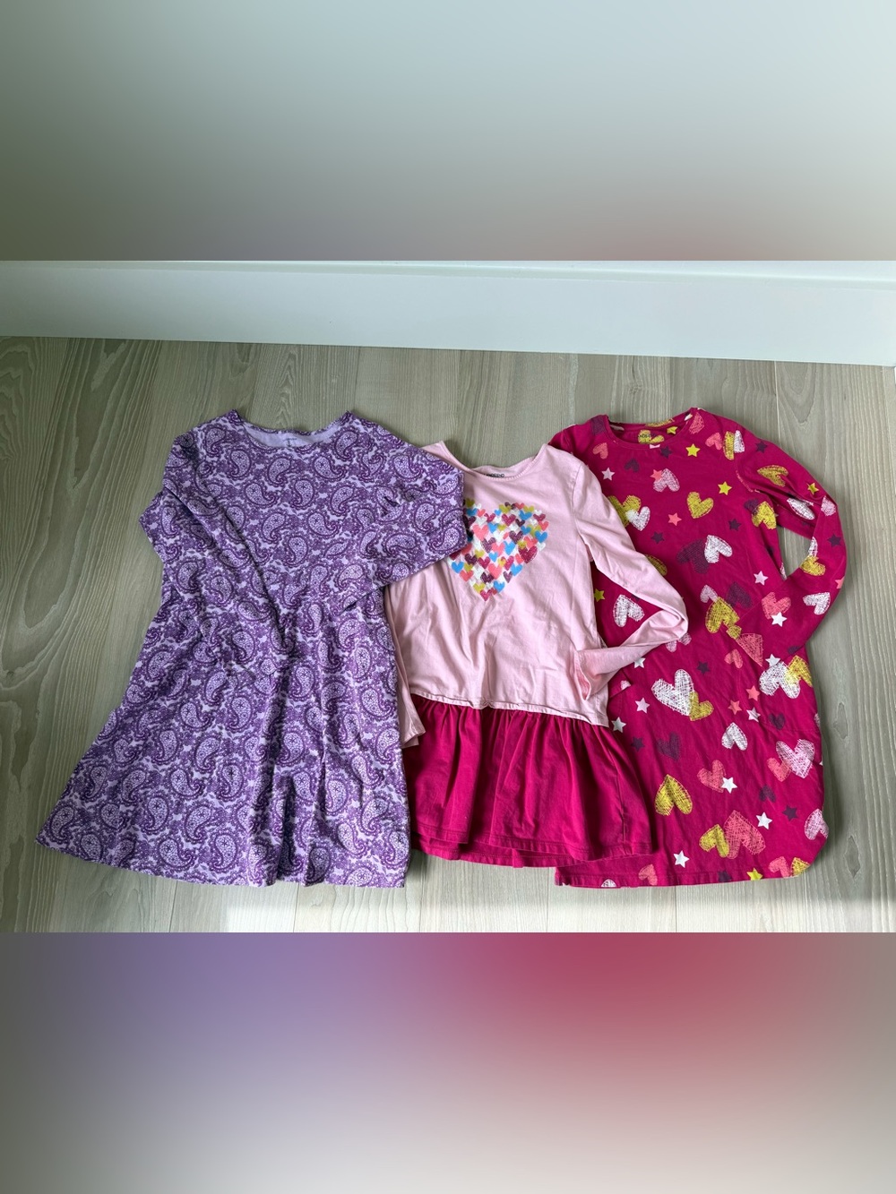 Lands' End Purple, Light Pink & Hot Pink Girls' Heart Dress Trio